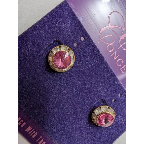 Cathys Concepts Pink Clear rhinestone small circle stud earrings w/ og packing - Picture 3 of 5